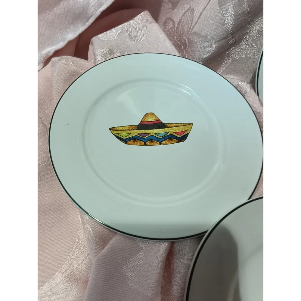 Set of 4 Wendover Lane Box Mexican Hispanic Plates 7.5 Dessert Plates Taco Tues
